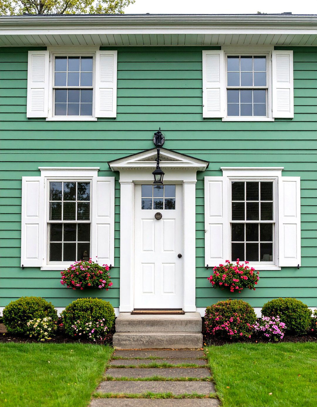 Sage Green Siding With Crisp White Trim - 24 Exterior House Color Schemes With Sage Green Siding