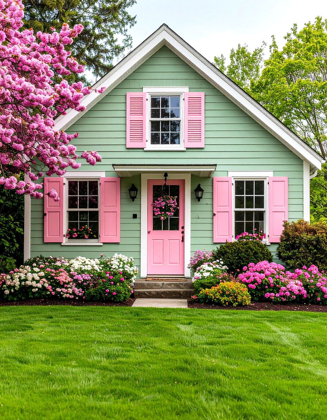 Sage Green Siding With Dusty Rose Accents - 24 Exterior House Color Schemes With Sage Green Siding