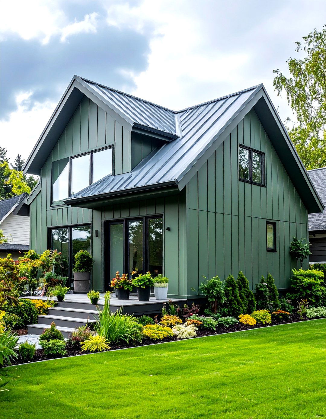 Sage Green Siding With Light Gray Roof - 24 Exterior House Color Schemes With Sage Green Siding