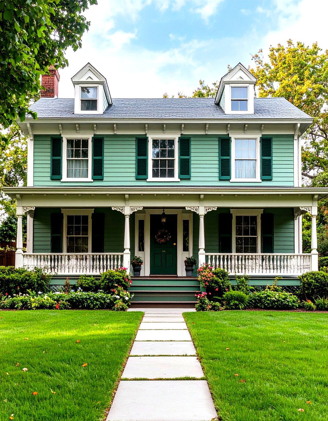 Sage Green Siding With Multi Toned Green Palette - 24 Exterior House Color Schemes With Sage Green Siding