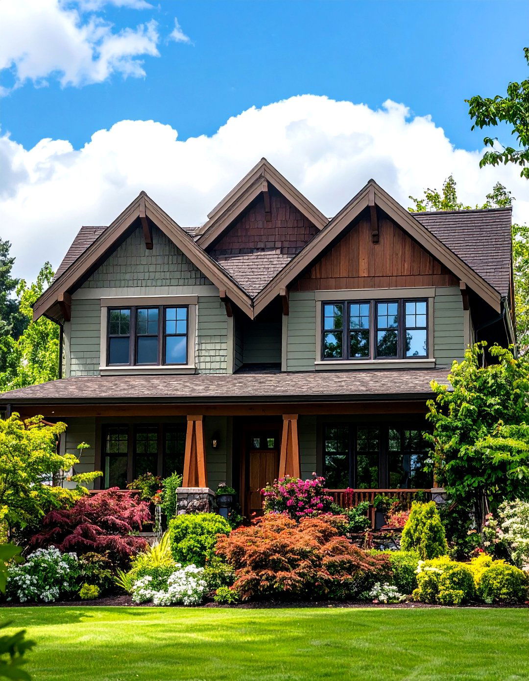 Sage Green Siding With Rich Brown Roofing - 24 Exterior House Color Schemes With Sage Green Siding