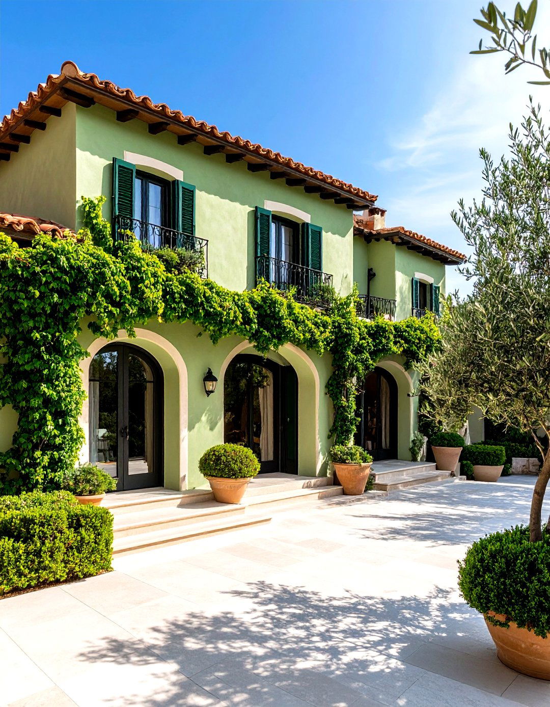 Sage Green Stucco Mediterranean Villa - 24 Sage Green House Exterior Ideas