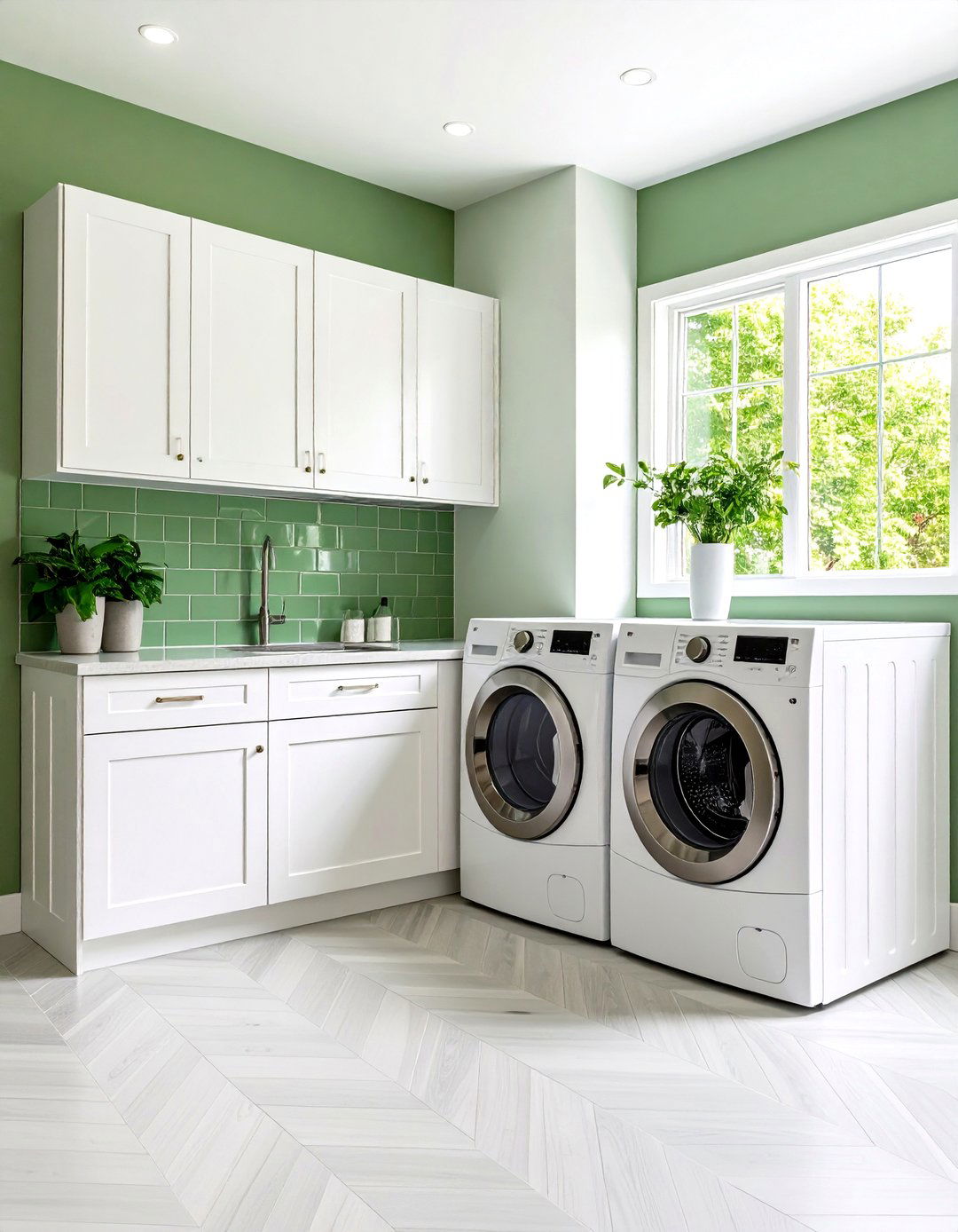 Sage Green Subway Tile Backsplash - 24 Sage Green Laundry Room Ideas