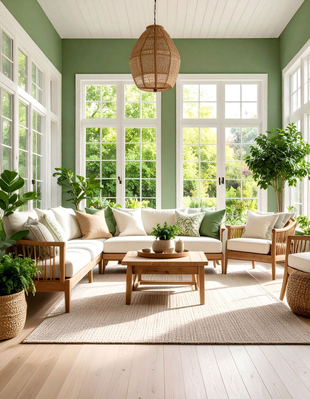 Sage Green Sunroom with Botanical Vibes - 24 Sunroom Color Ideas