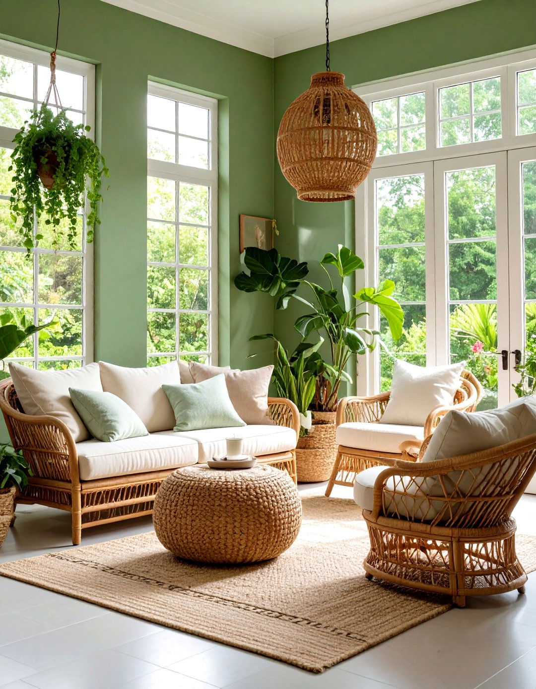Sage Green Sunroom with Natural Elements - 24 Sage Green Paint Color Ideas