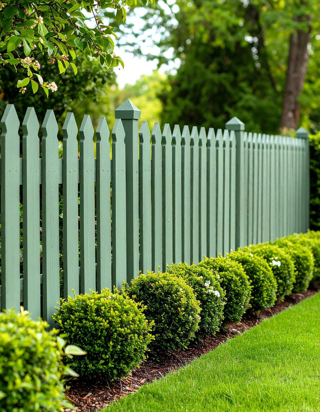 Sage Green Traditional Stockade Fence - 24 Sage Green Garden Fence Ideas