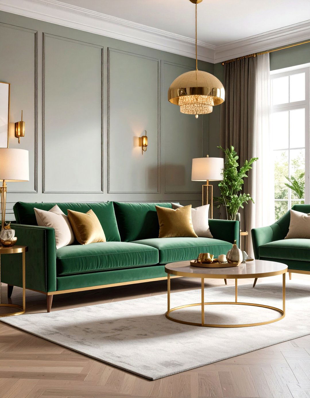 Sage Green Velvet Sofa with Brass Accents - 24 Sage Green Decor Ideas