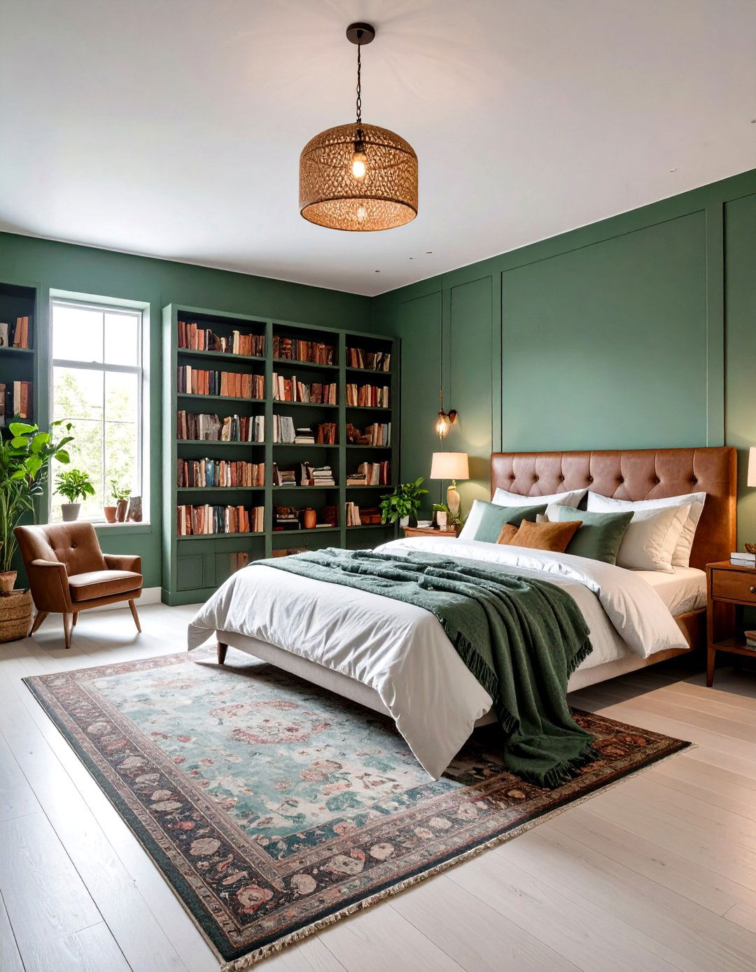 Sage Green Vintage Library Bedroom - 24 Green Boho Bedroom Ideas