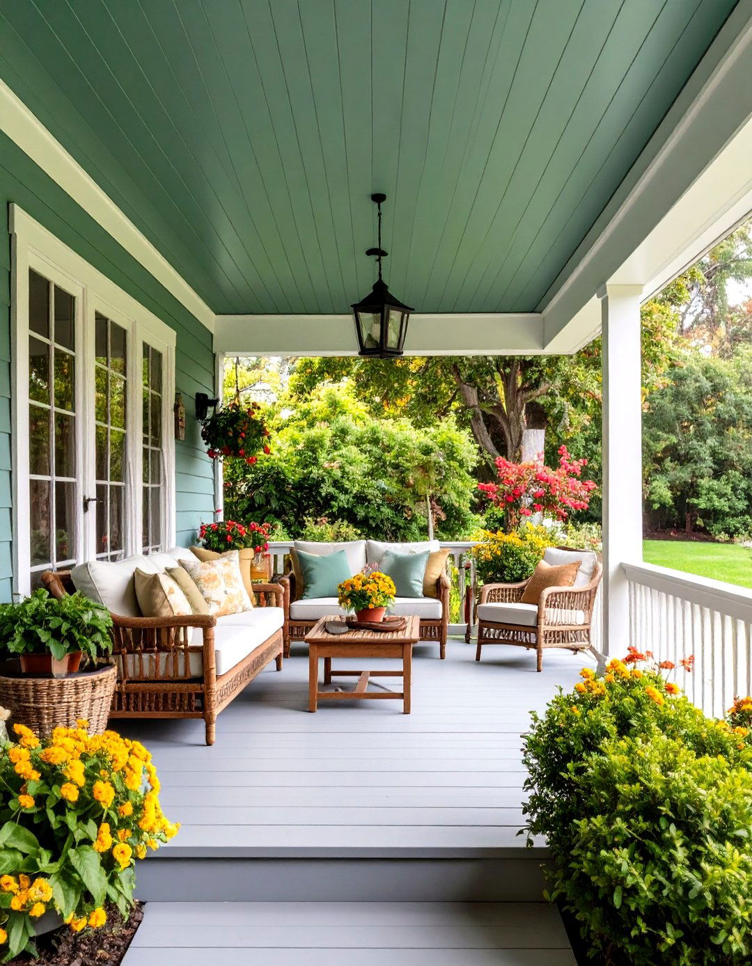 Sage Green Vinyl Ceiling for Natural Outdoor Integration - 24 Vinyl Porch Ceiling Ideas