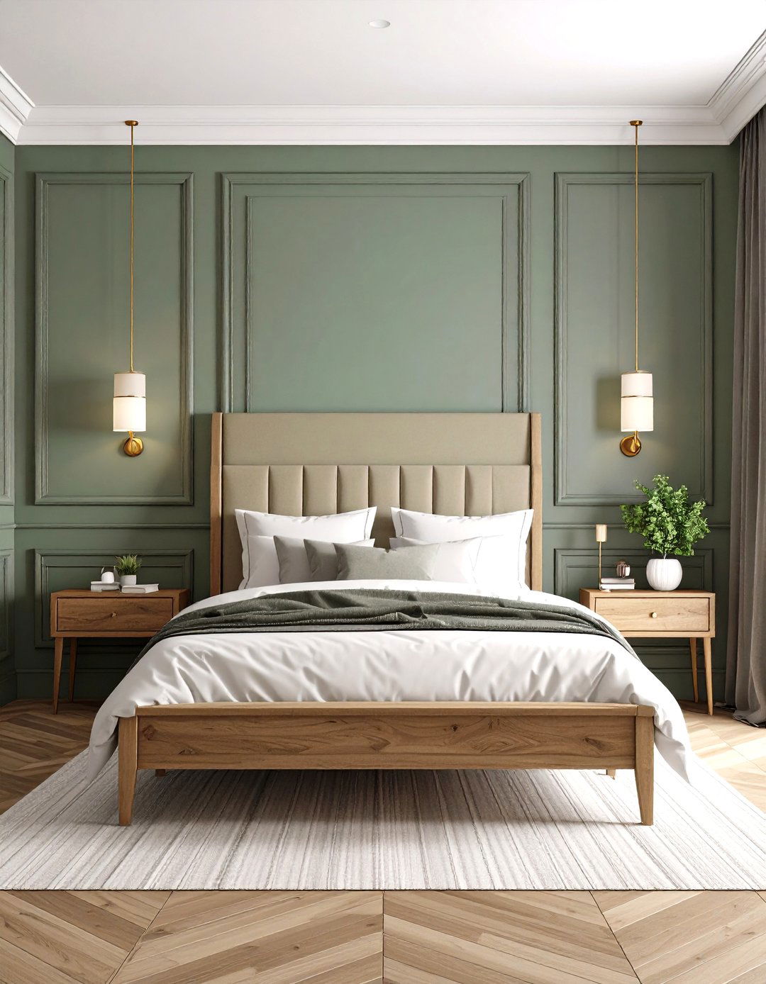 Sage Green Wainscoting with Grey Upper Walls - 24 Sage Green and Grey Bedroom Ideas