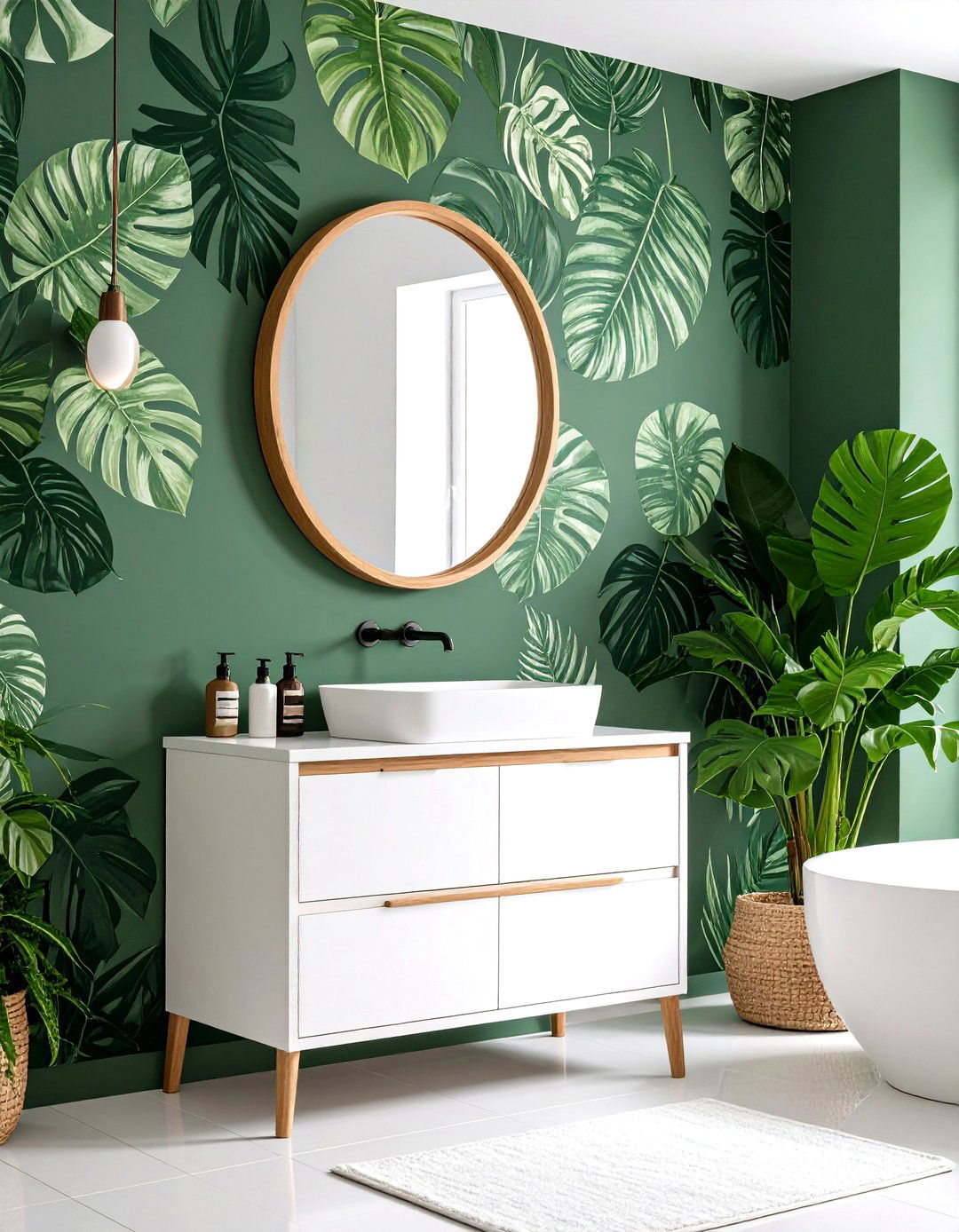 Sage Green Wallpaper Accent Designs - 24 Sage Green Bathroom Ideas