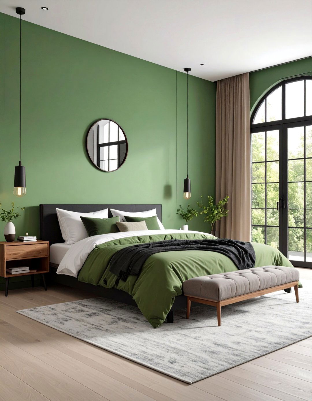 Sage Green Walls with Black Accents - 24 Black and Green Bedroom Design Ideas