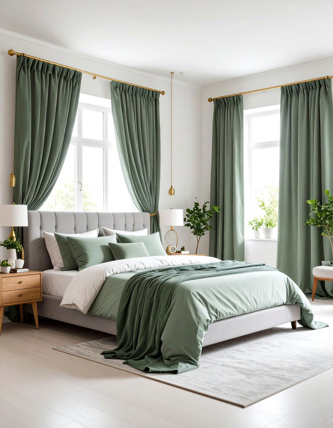 Sage Green Window Treatments with Grey Upholstery - 24 Sage Green and Grey Bedroom Ideas