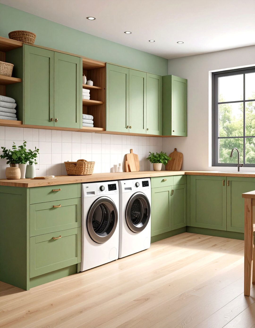 Sage Green Wood Accent Combination - 24 Sage Green Laundry Room Ideas