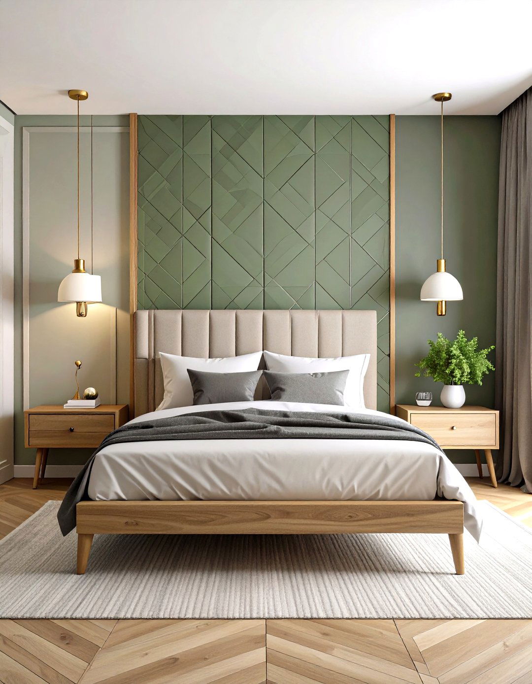 Sage Green and Grey Geometric Wallpaper - 24 Sage Green and Grey Bedroom Ideas