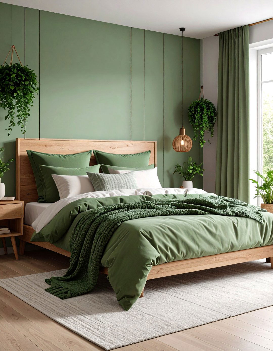 Sage Green and White Layered Textiles - 24 Green and White Bedroom Ideas