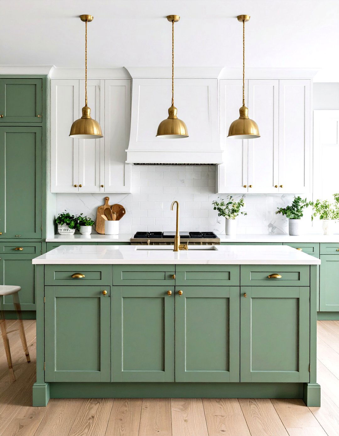 Sage Green and White Two Tone Design - 24 Sage Green Kitchen Ideas