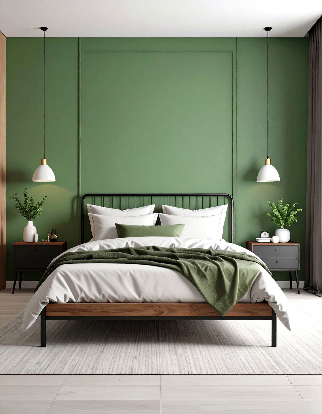 Sage Green with Bold Black Contrasts - 24 Sage Green Bedroom Ideas