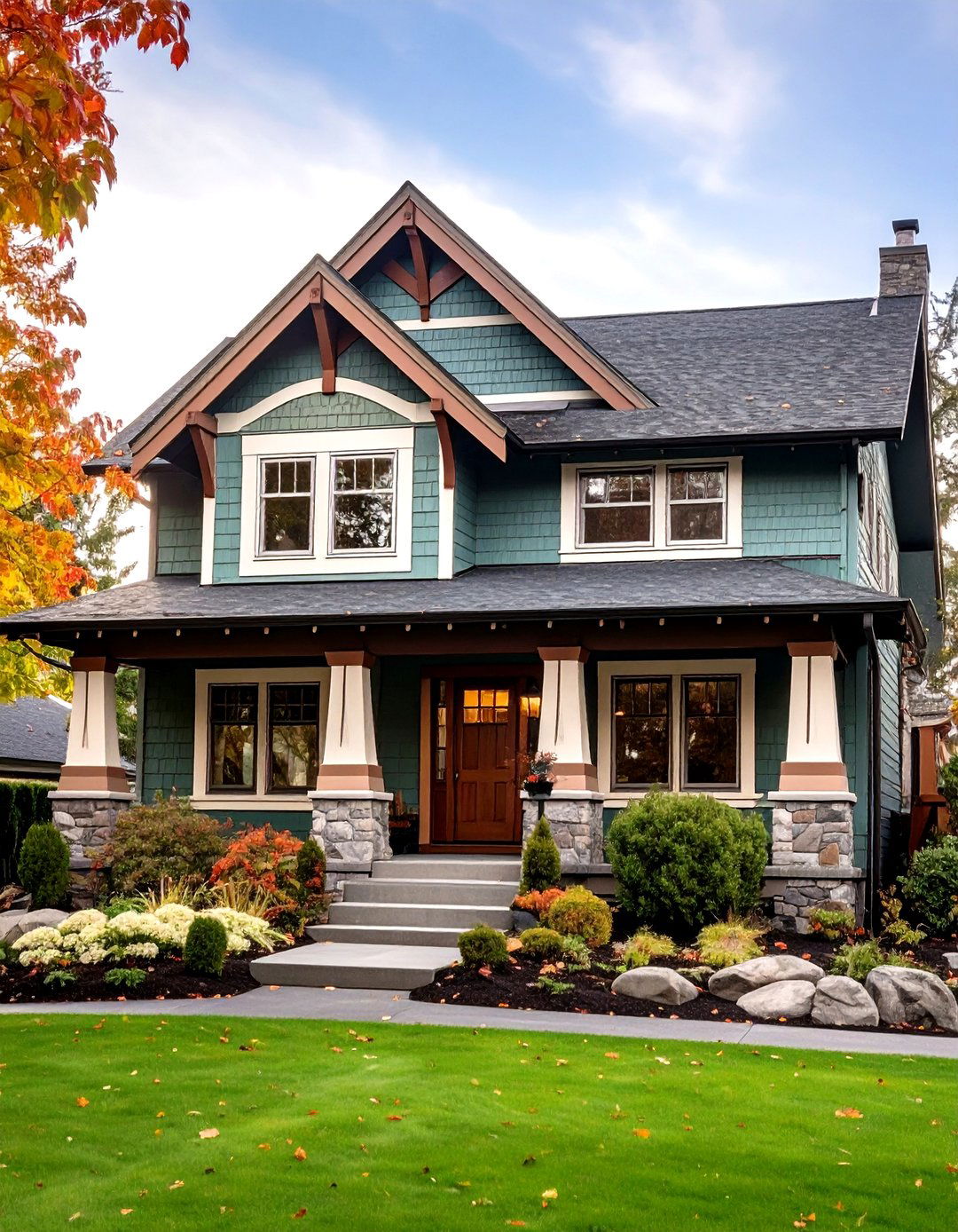 Sage Green with Copper Accent Features - 24 Light Green House Exterior Ideas