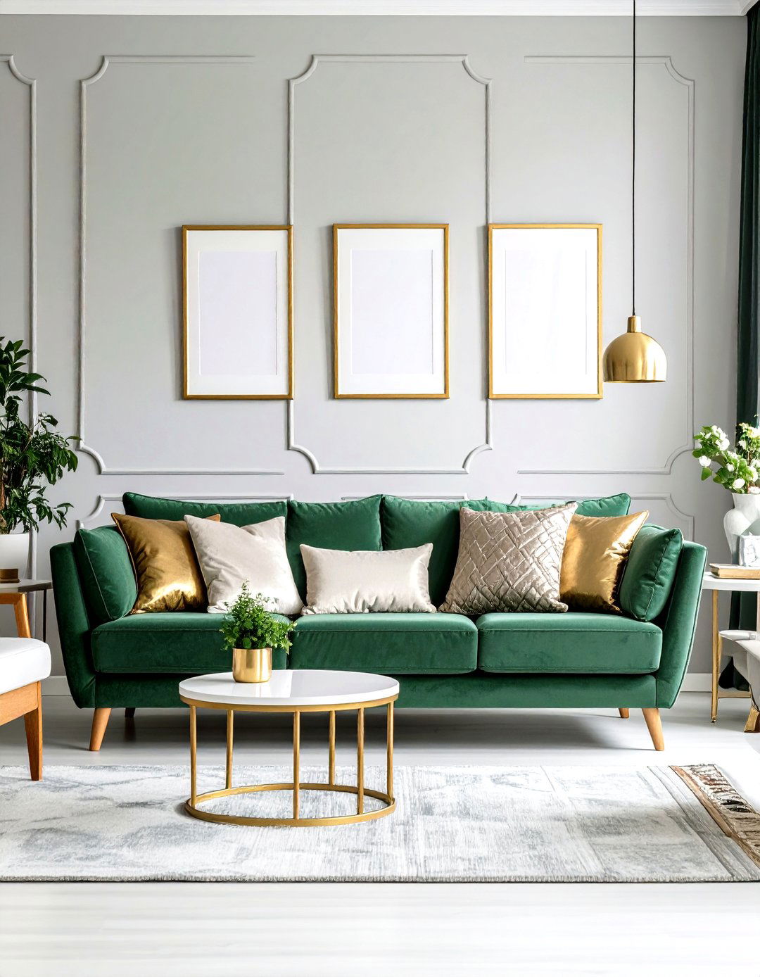 Sage Green with Gold Throw Pillows and Accessories - 24 Green and Gold Living Room Ideas