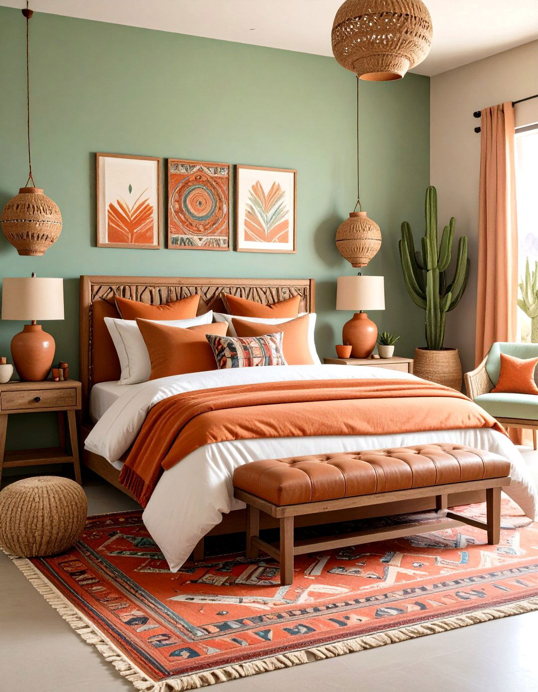 Sage and Terracotta Desert Boho - 24 Green Boho Bedroom Ideas