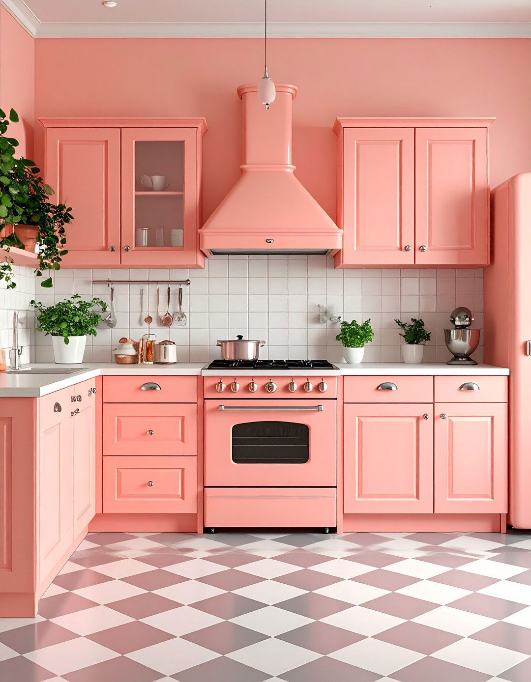 Salmon Pink Vintage Kitchen - 24 Pink Kitchen Ideas
