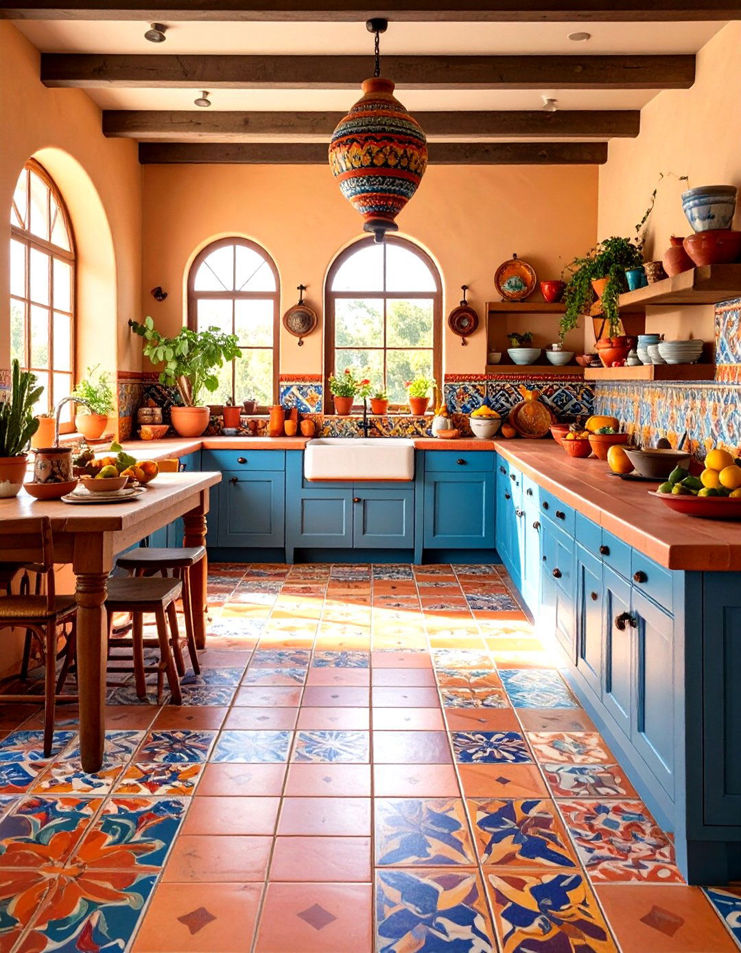 Saltillo Tile Flooring with Natural Variations - 24 Spanish Style Kitchen Ideas