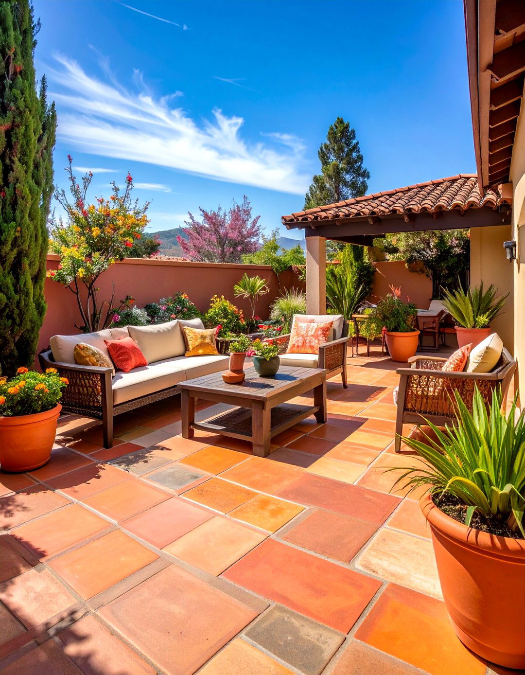 Saltillo Tile Stamped Concrete Deck - 24 Concrete Deck Ideas