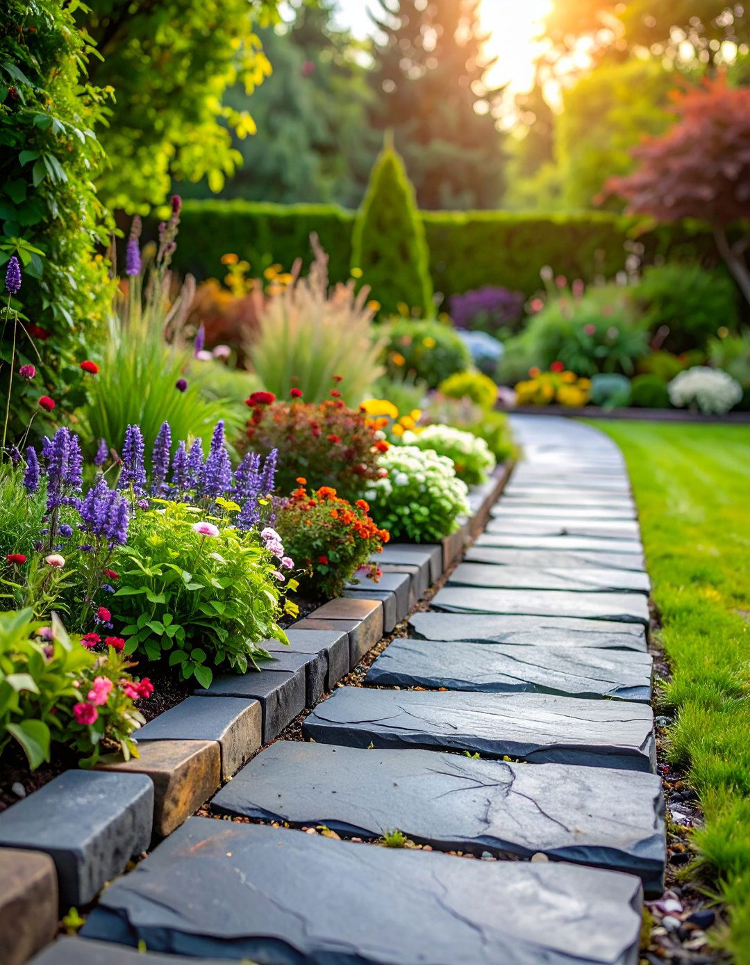 Salvaged Slate Tile Edging - 24 Recycled Garden Edging Ideas