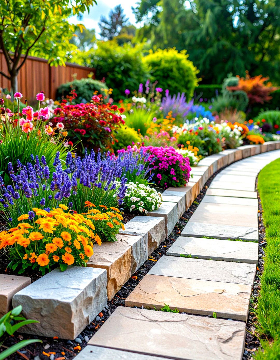 Sandstone Block Structured Garden Edging - 24 Stone Garden Edging Ideas