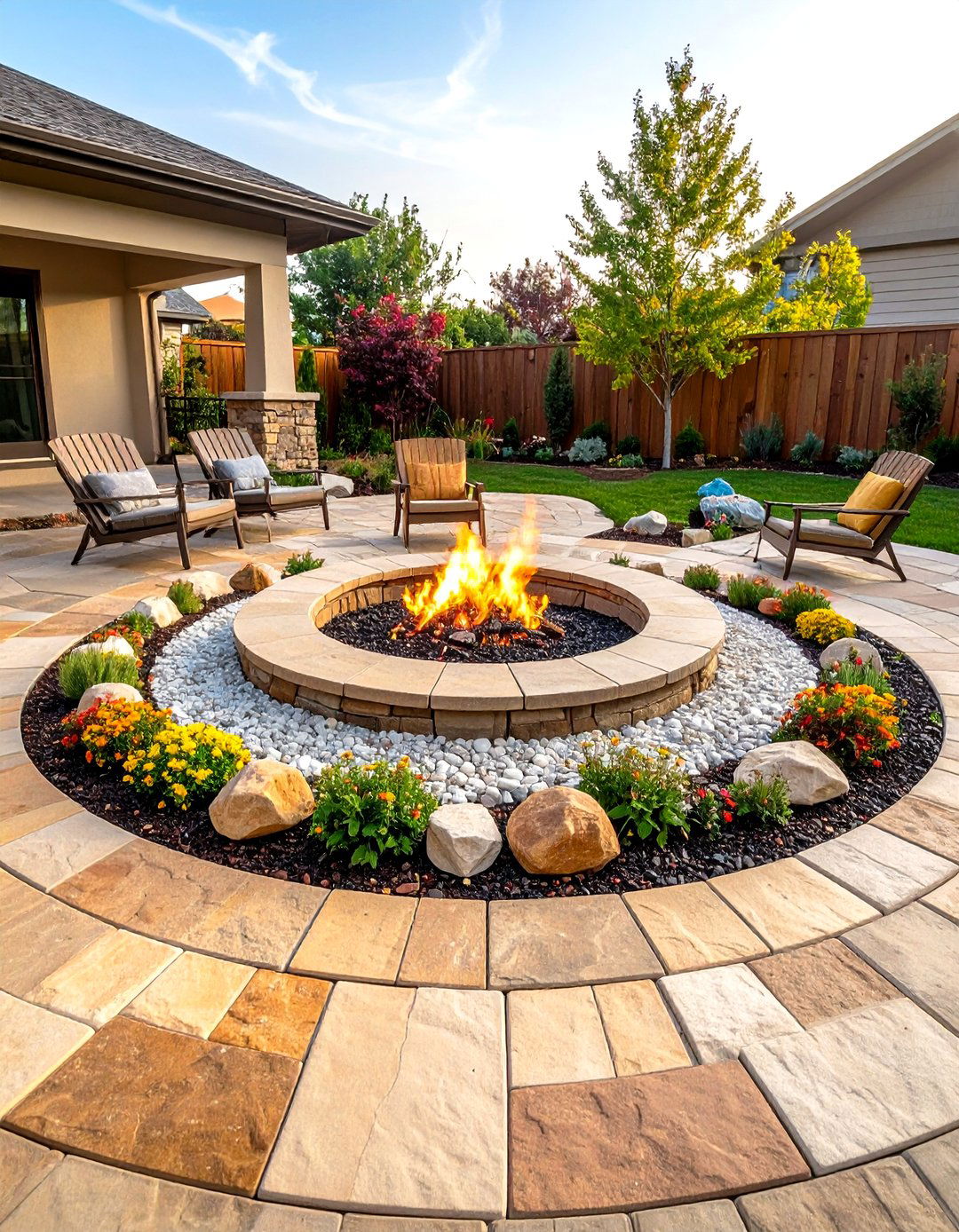 Sandstone Circle with Central Fire Pit - 24 Stone Patio With a Fire Pit Ideas