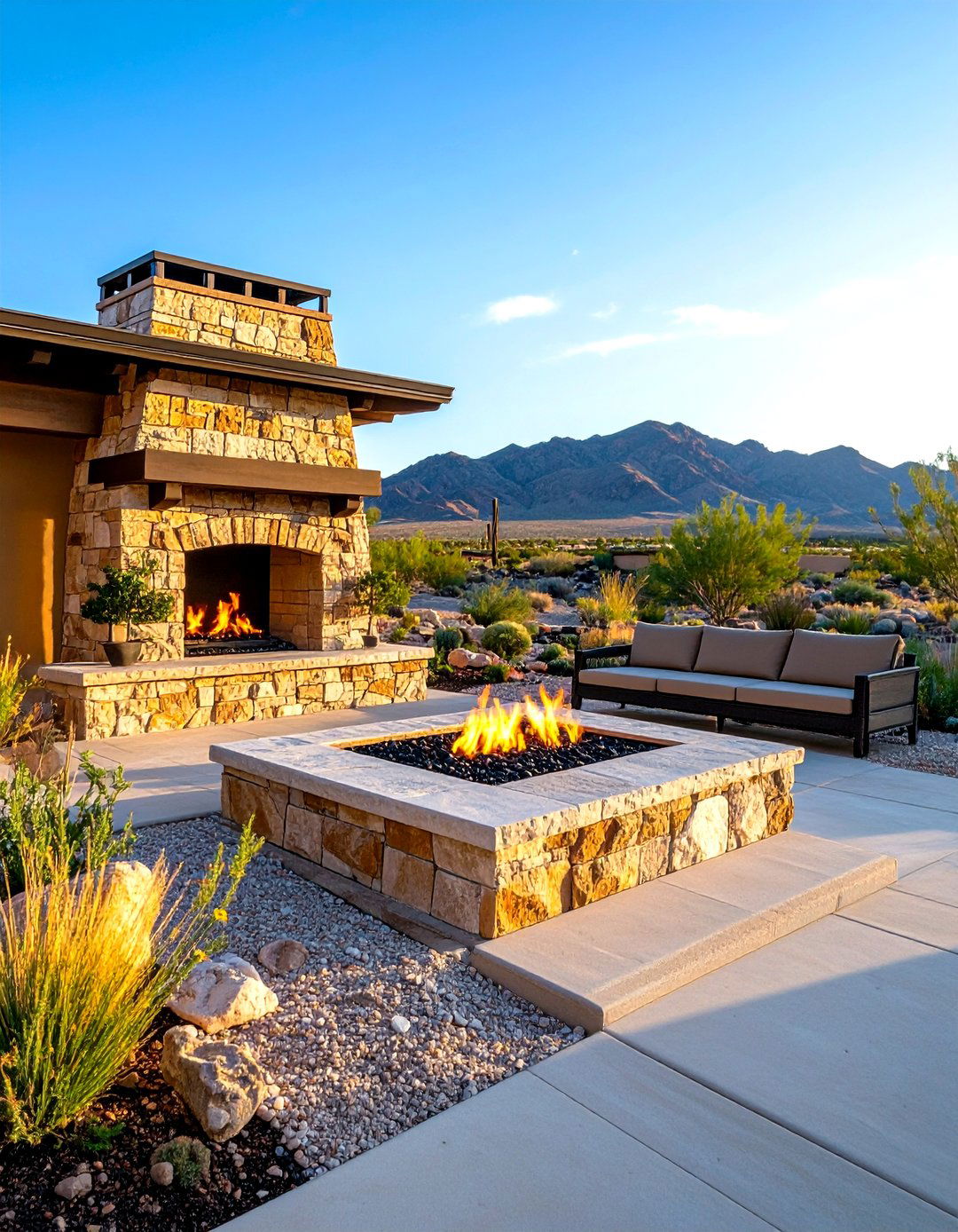Sandstone Outdoor Fireplace with Golden Hues - 24 Rustic Outdoor Fireplace Ideas