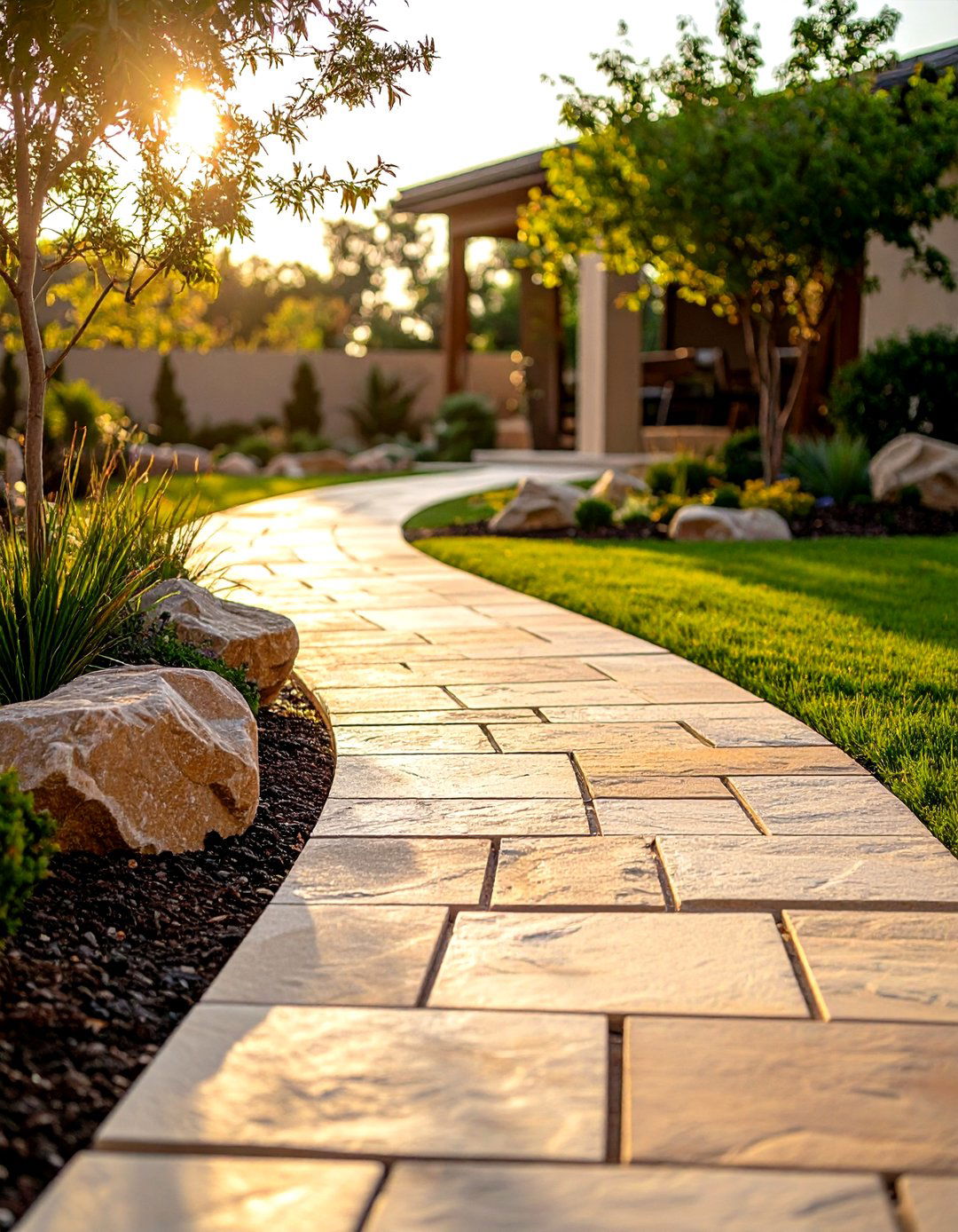 Sandstone Slab Geometric Layout - 24 Rock Walkway Ideas