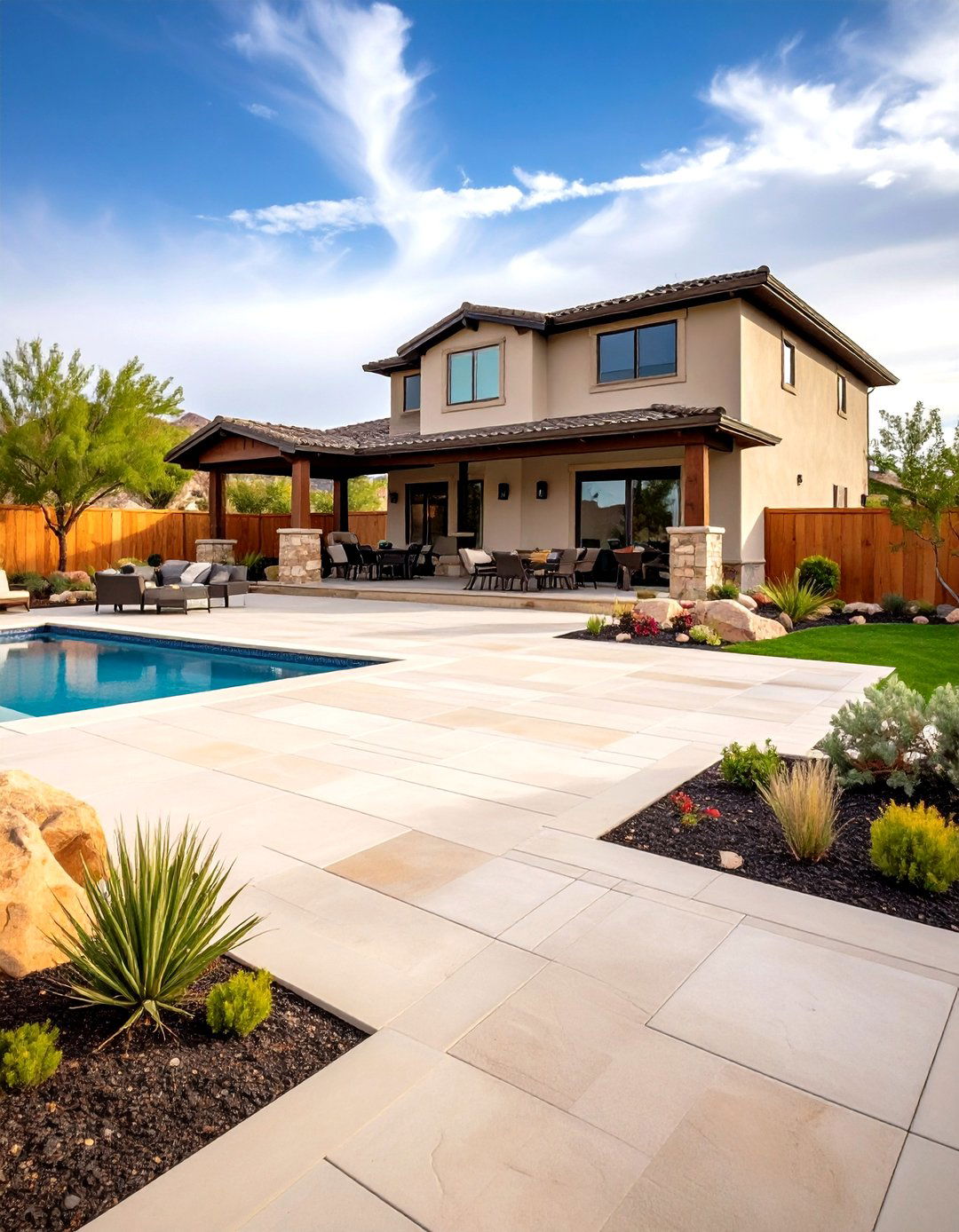 Sandstone Texture Pool Deck - 24 Stamped Concrete Pool Deck Ideas