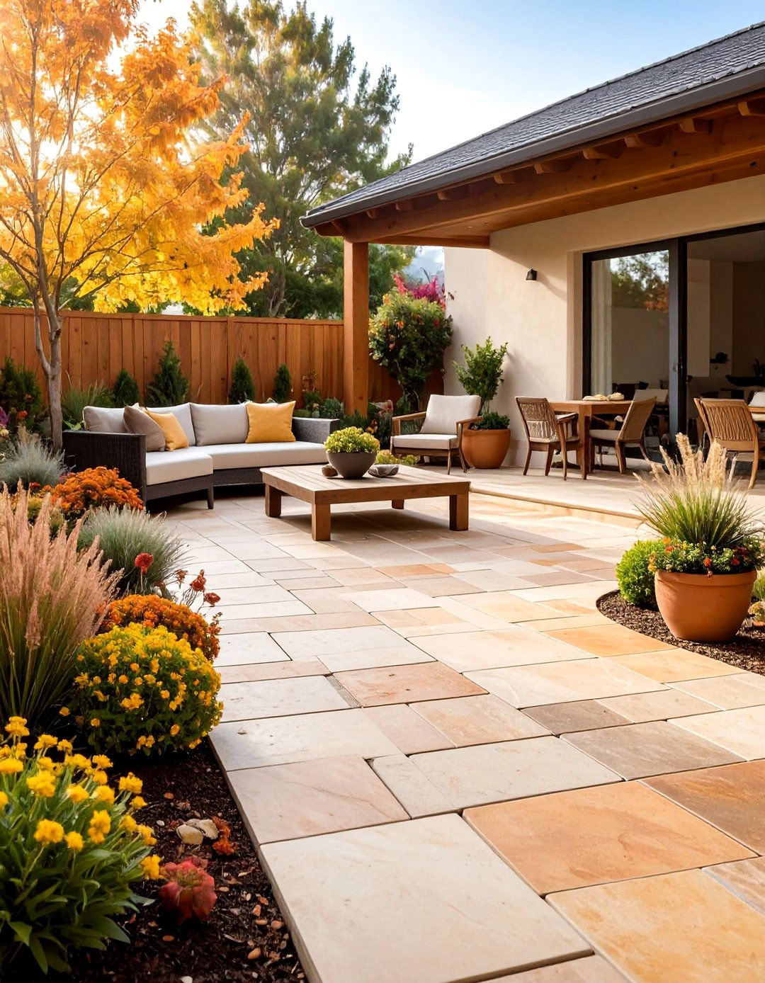 Sandstone Warm Tones Configuration - 24 cobblestone patio ideas
