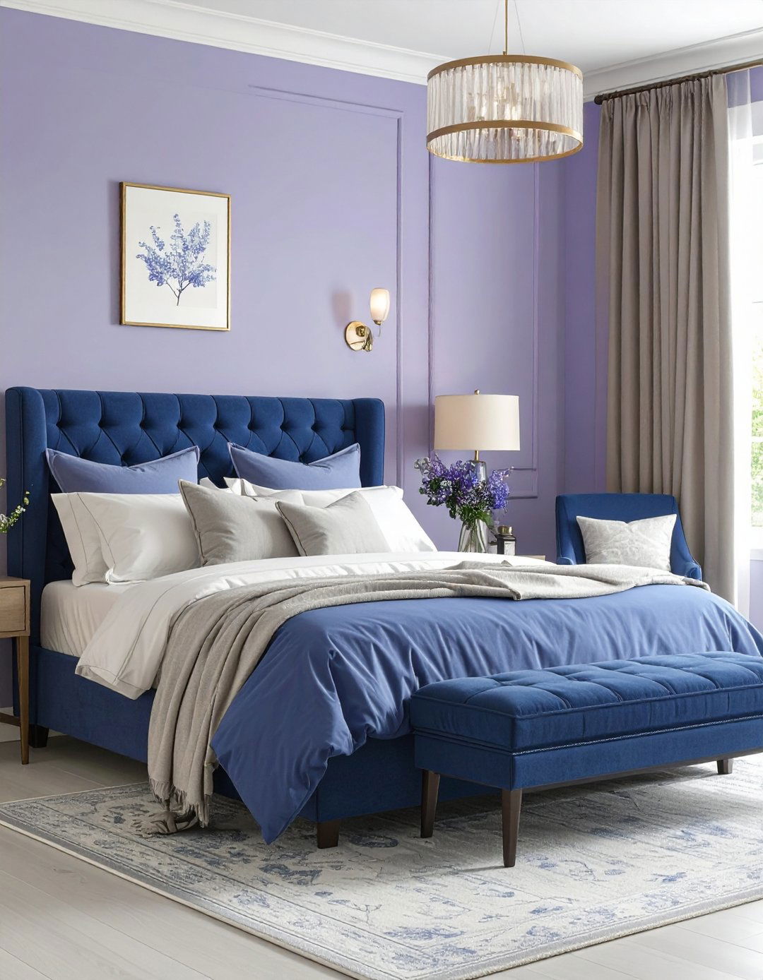 Sapphire Blue Accent Chair with Lavender Walls - 24 Blue and Purple Bedroom Ideas