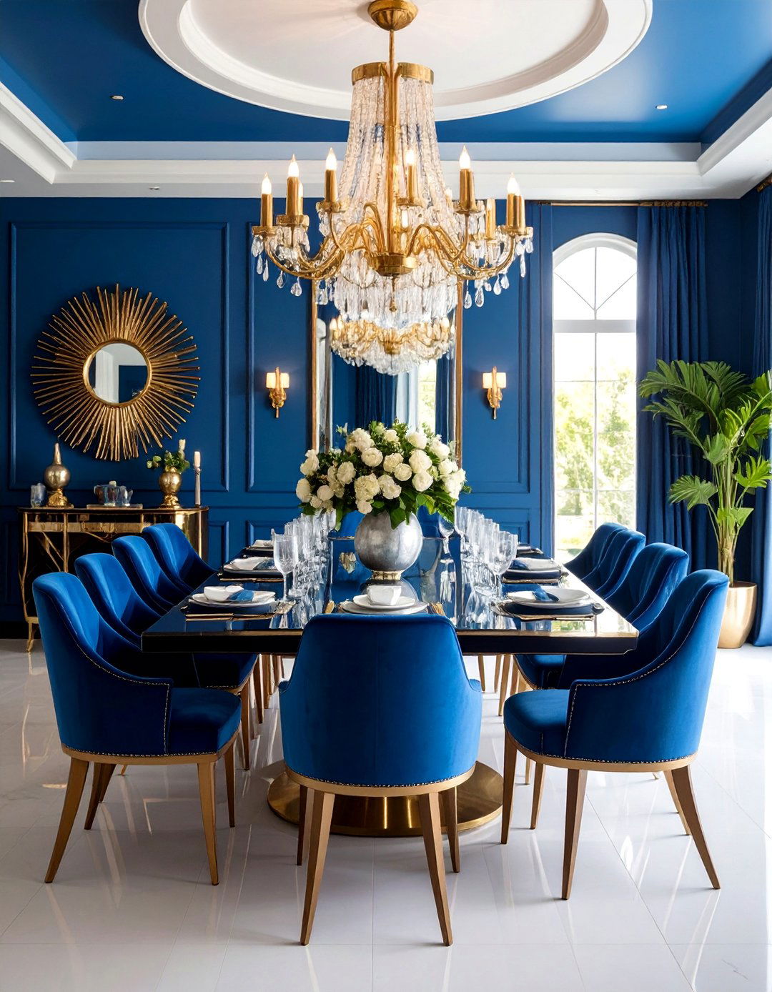 Sapphire Blue Art Deco Dining Room - 24 Blue Dining Room Ideas