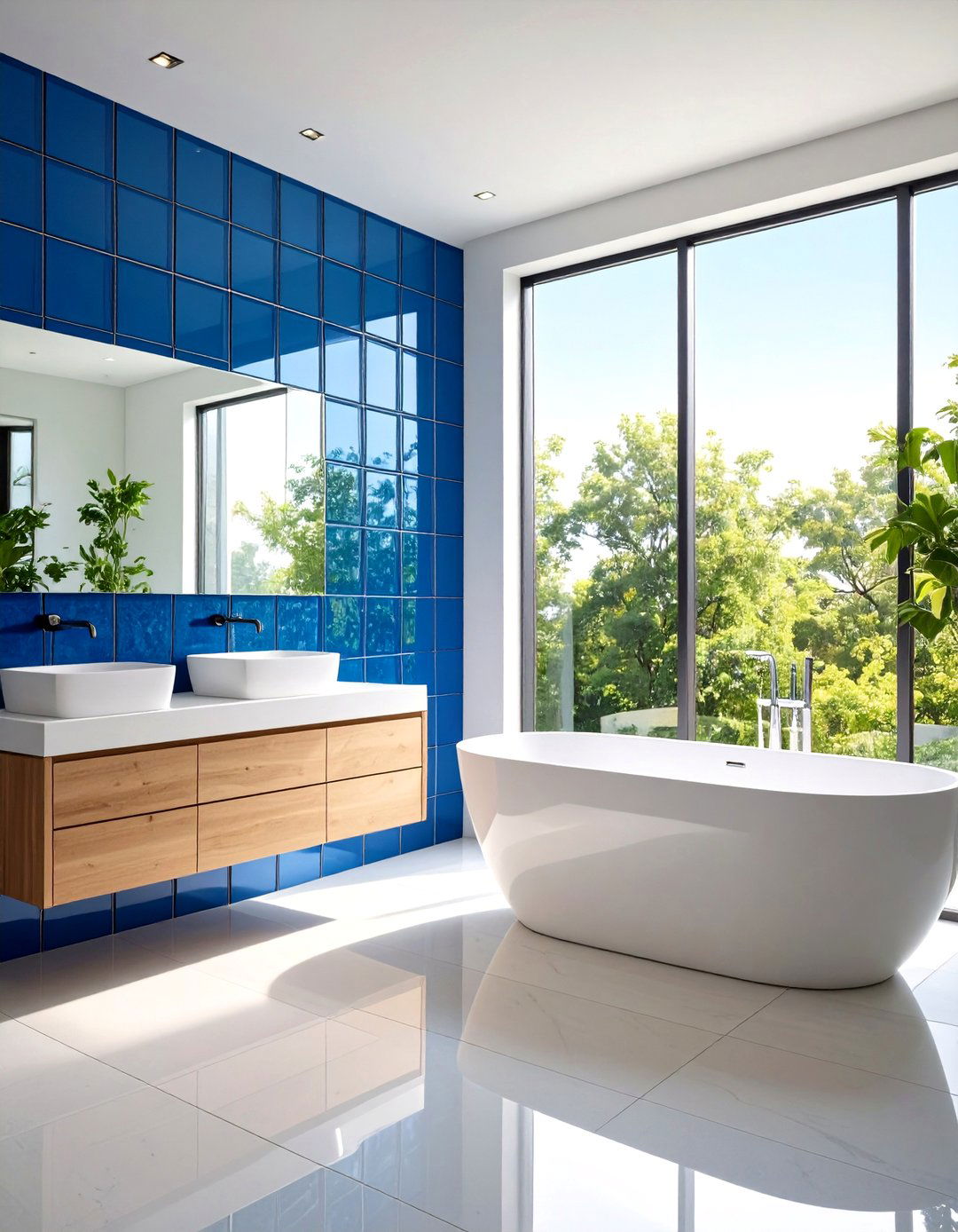 Sapphire Blue Glass Block Window - 24 Blue Tile Bathroom Ideas