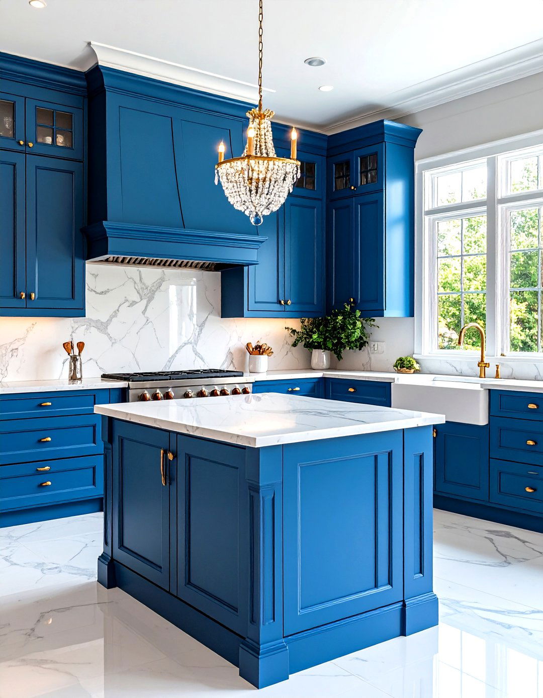 Sapphire Blue Traditional Cabinets with Crystal Hardware - 24 Light Blue Kitchen Cabinets Ideas