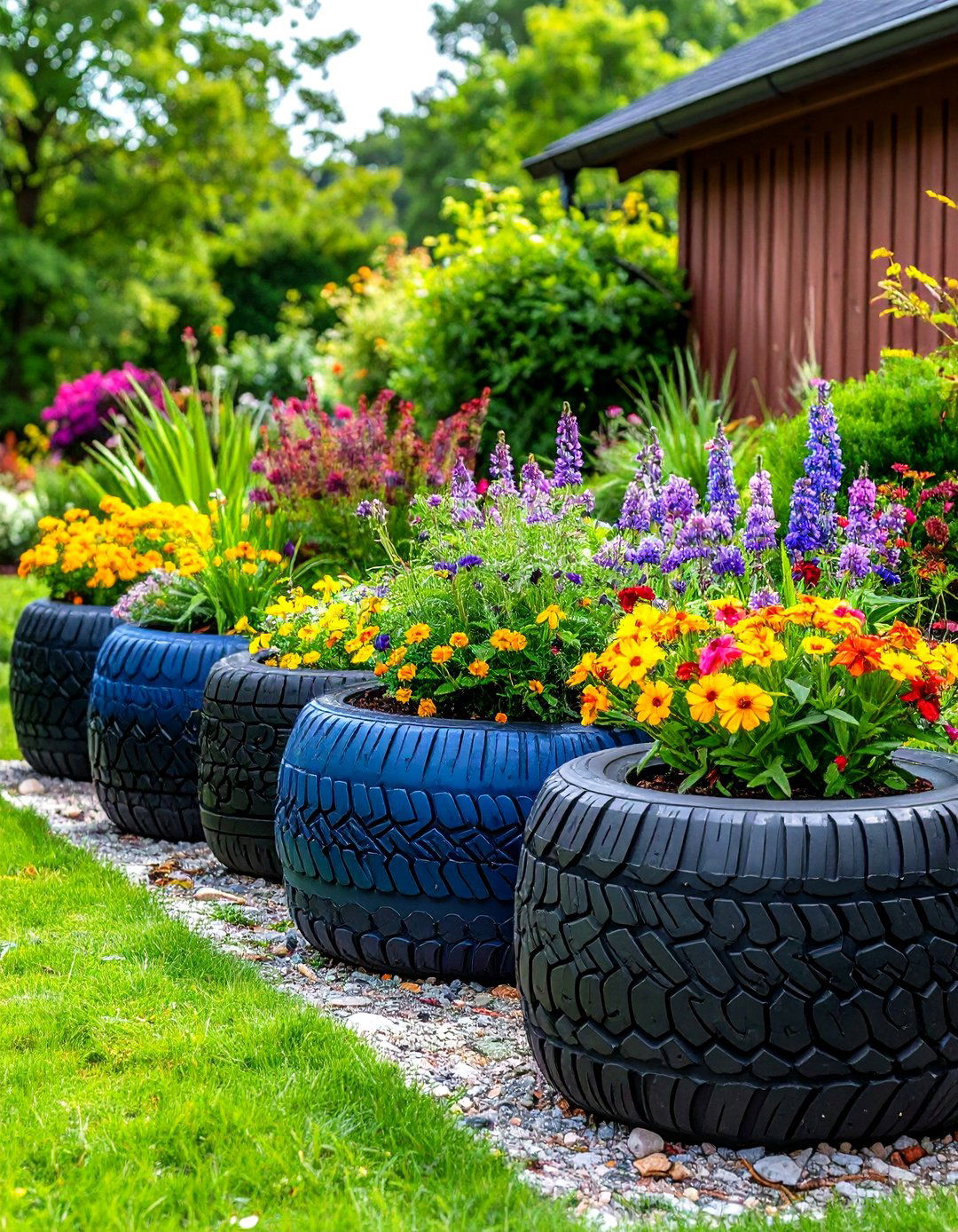 Scalloped Edge Planters - 24 Recycled Tyre Garden Art Ideas