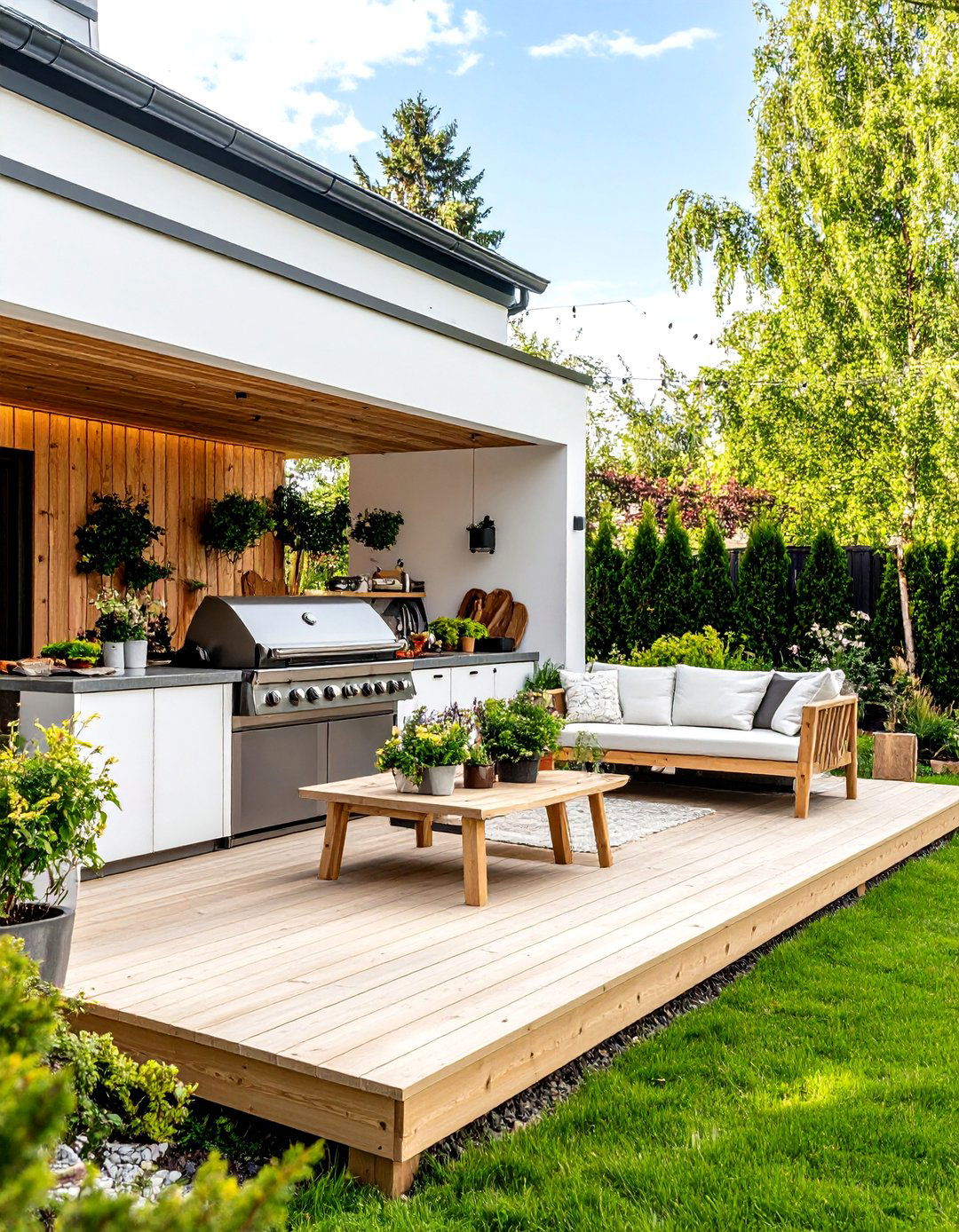 Scandinavian BBQ Area with Light Wood and Clean Lines - 24 bbq area ideas
