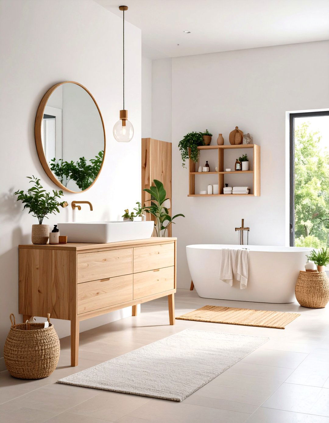 Scandinavian Bathroom with Natural Wood Accents
