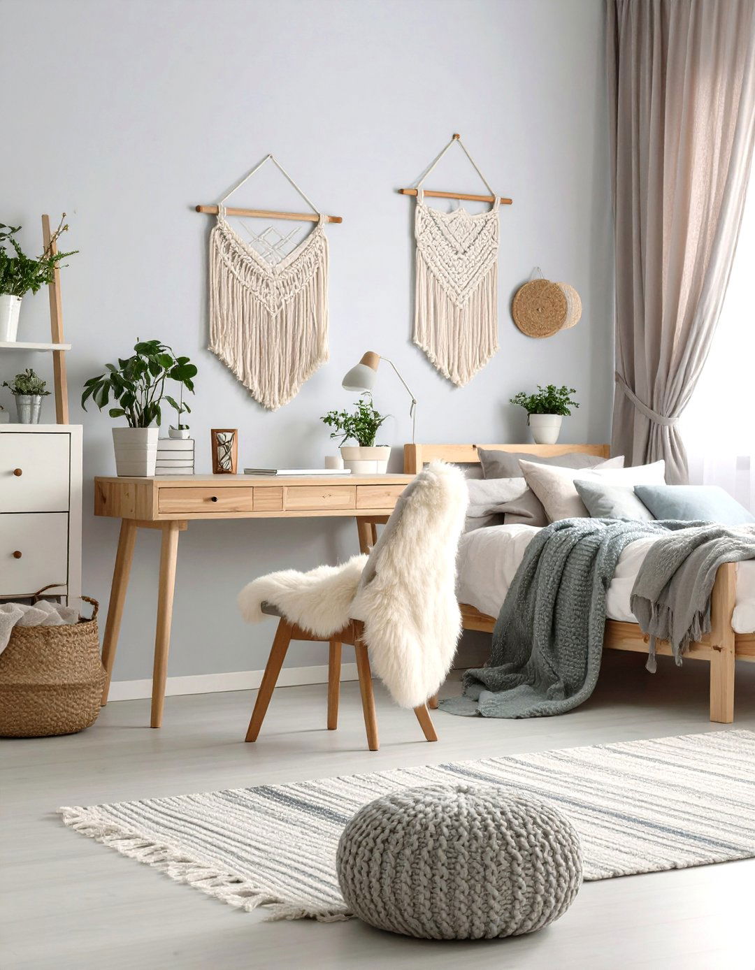 Scandinavian Bedroom Office with Light Woods - 24 Bedroom Office Ideas
