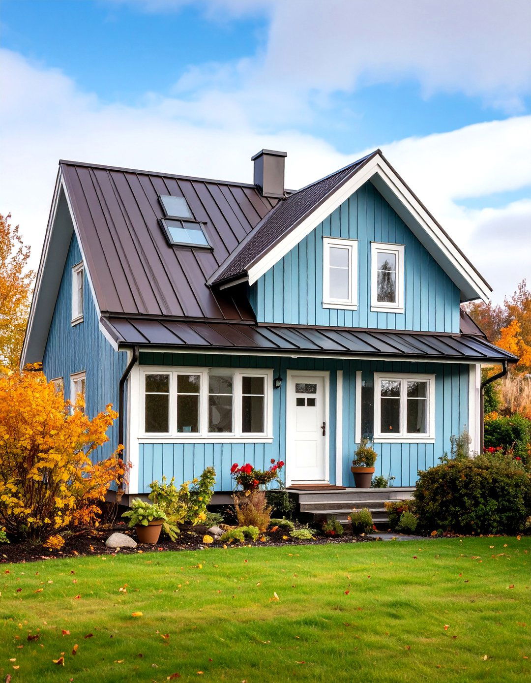 Scandinavian Blue with Dark Brown Metal Roofing - 24 blue exterior home with a brown roof ideas