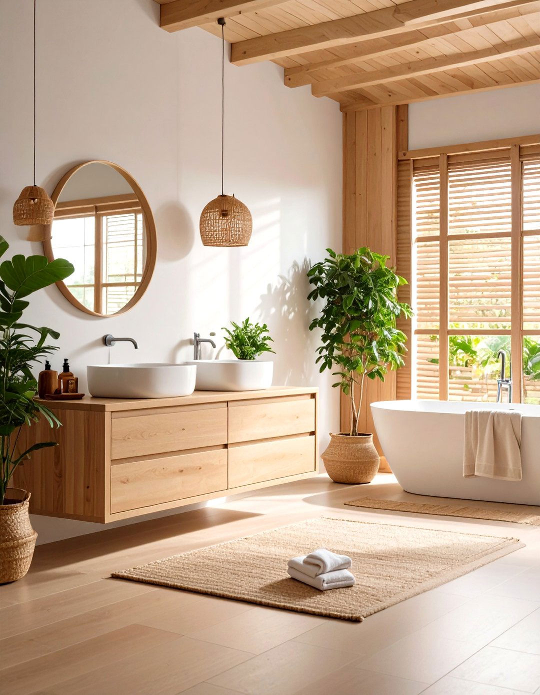 Scandinavian Brown Wood Accents - 24 Brown Bathroom Ideas