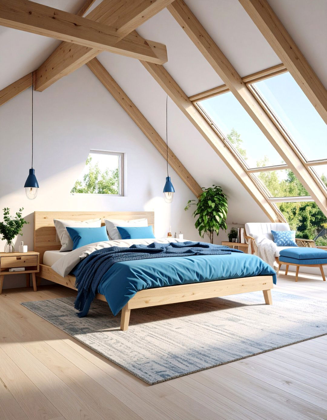 Scandinavian Coastal Bedroom with White and Blue - 24 Cape Cod Upstairs Bedroom Ideas