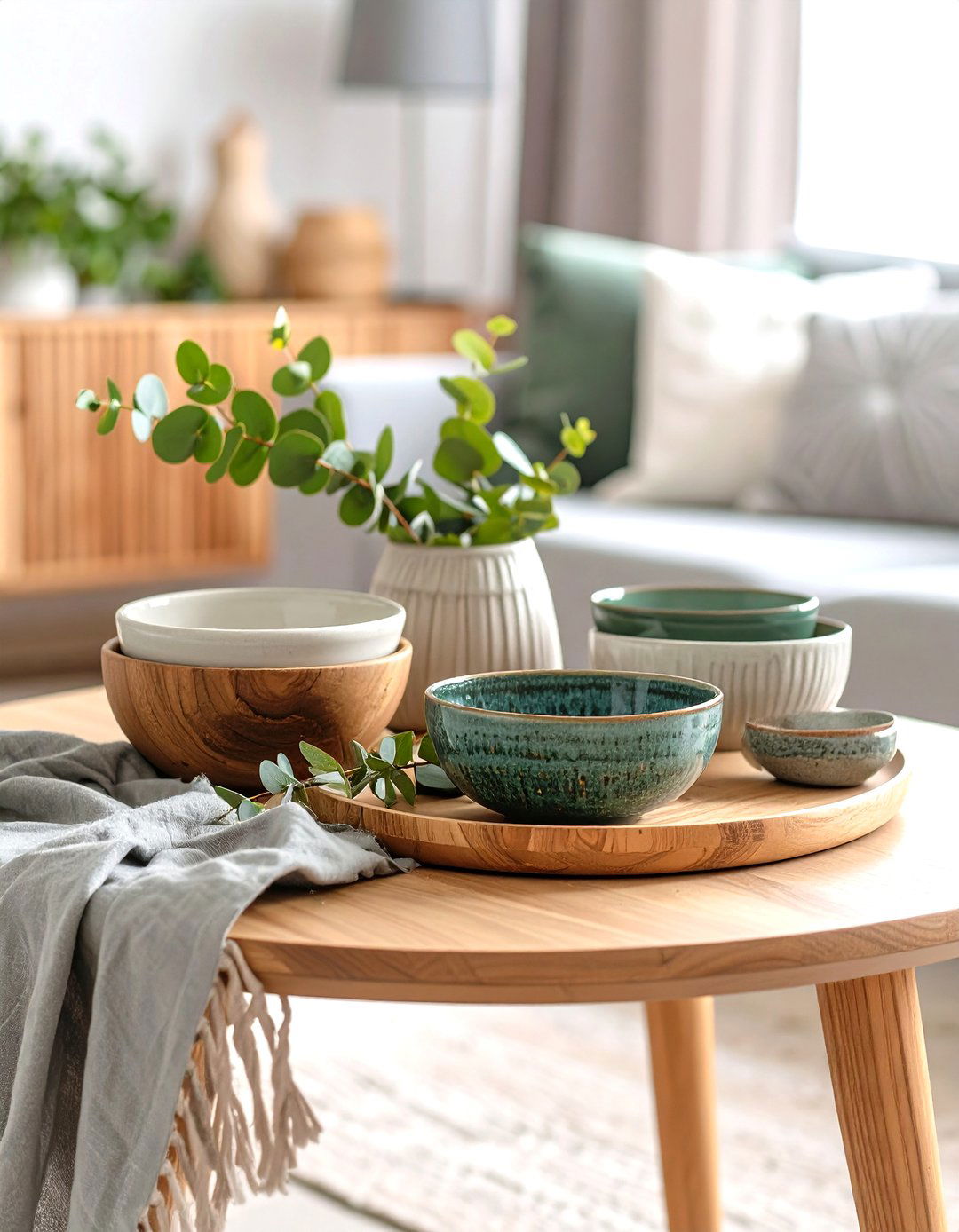 Scandinavian Coffee Table Centerpiece with Natural Elements - 24 Coffee Table Centerpiece Ideas
