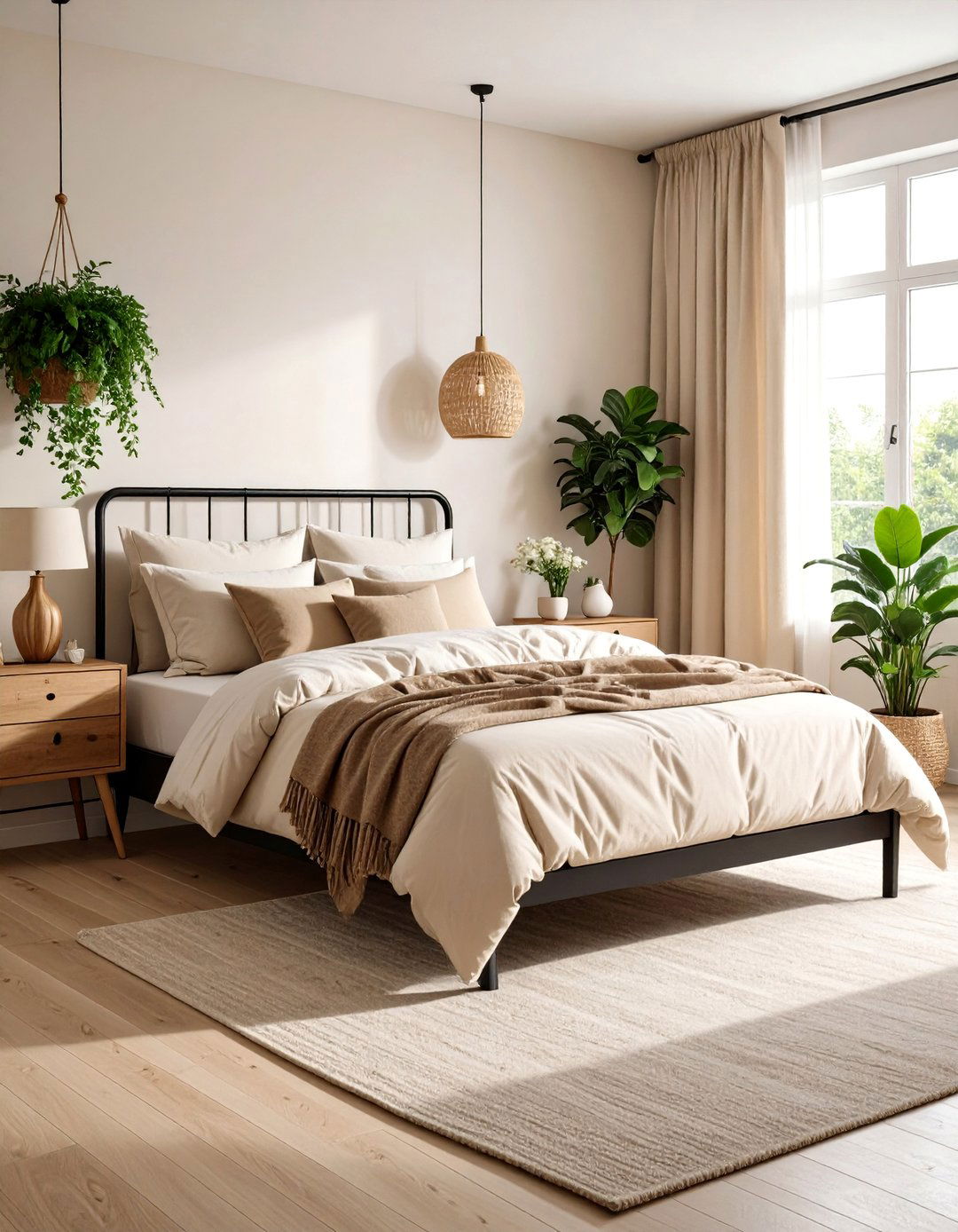 Scandinavian Cream and Black Bedroom with Natural Elements - 24 Cream and Black Bedroom Ideas