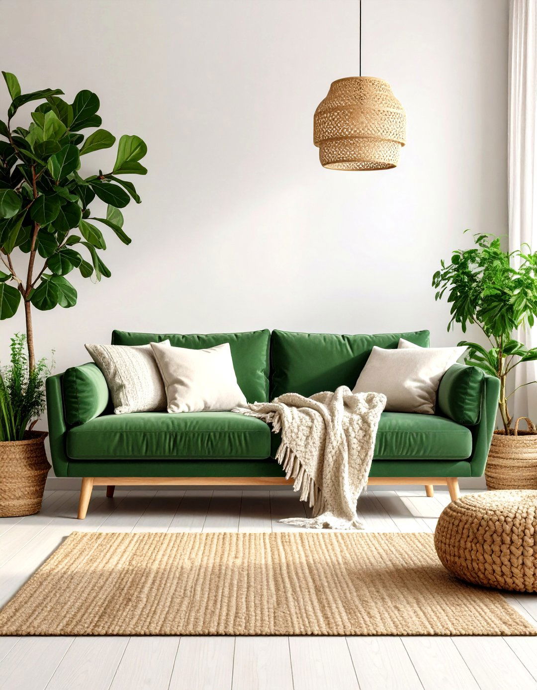 Scandinavian Emerald Green Sofa with Light Woods - 24 Emerald Green Sofa Living Room Ideas