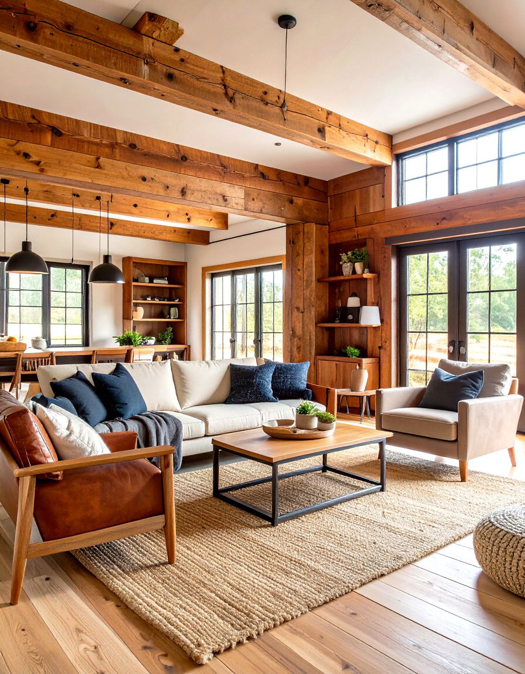 Scandinavian Farmhouse Brown Wood and Black Accents - 24 Black and Brown Living Room Ideas